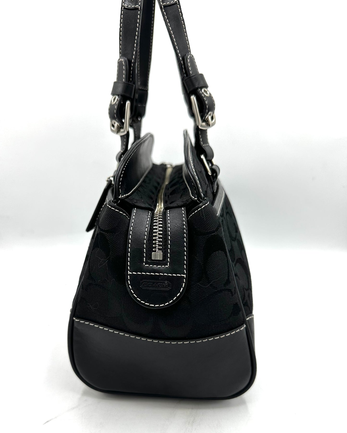 Coach Signature Satchel – Black Signature “C” Canvas with Leather Trim *Clearance Rack*