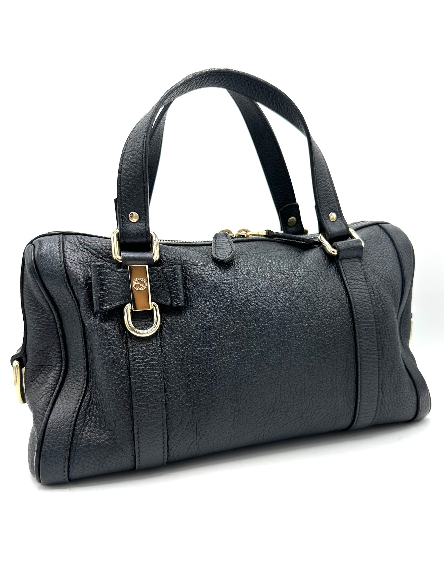 Gucci Medium Duchessa Boston Bag – Dark Blue Grey Leather with Leather Bow