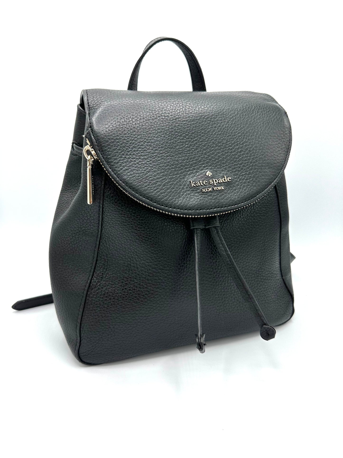 Kate Spade Leila Medium Flap Backpack – Black Pebbled Leather