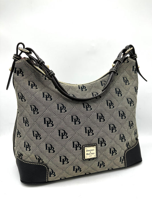 Dooney & Bourke Signature Erica Hobo – Grey with Black Monogram