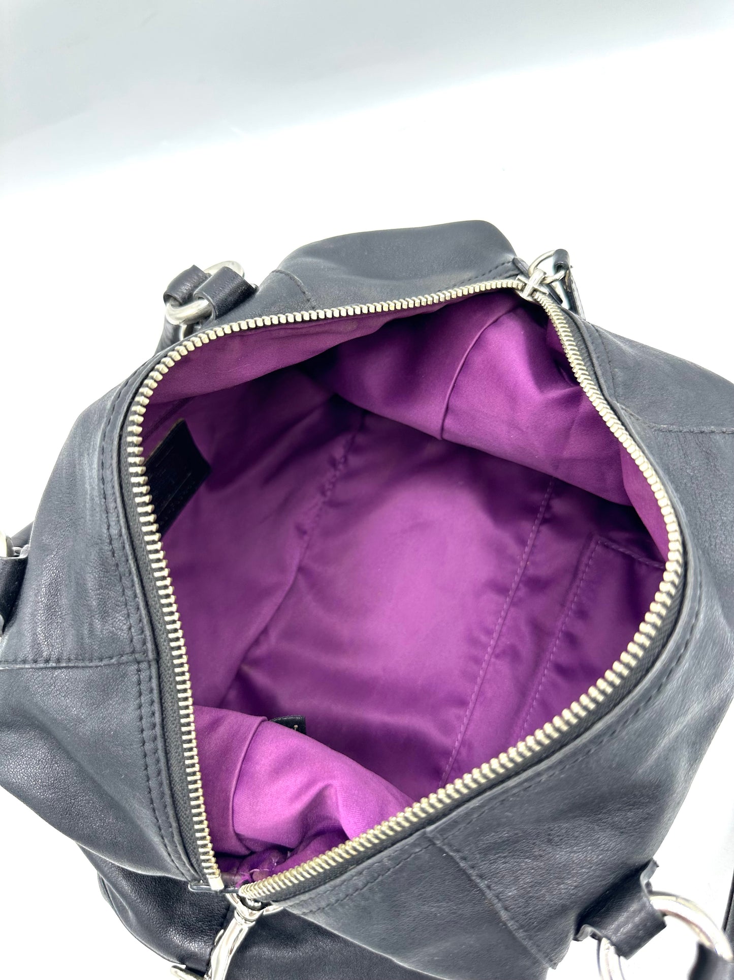Coach Ashley Satchel – Black Leather with Purple Interior