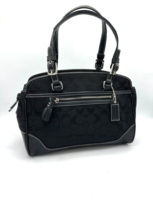 Coach Signature Satchel – Black Signature “C” Canvas with Leather Trim *Clearance Rack*