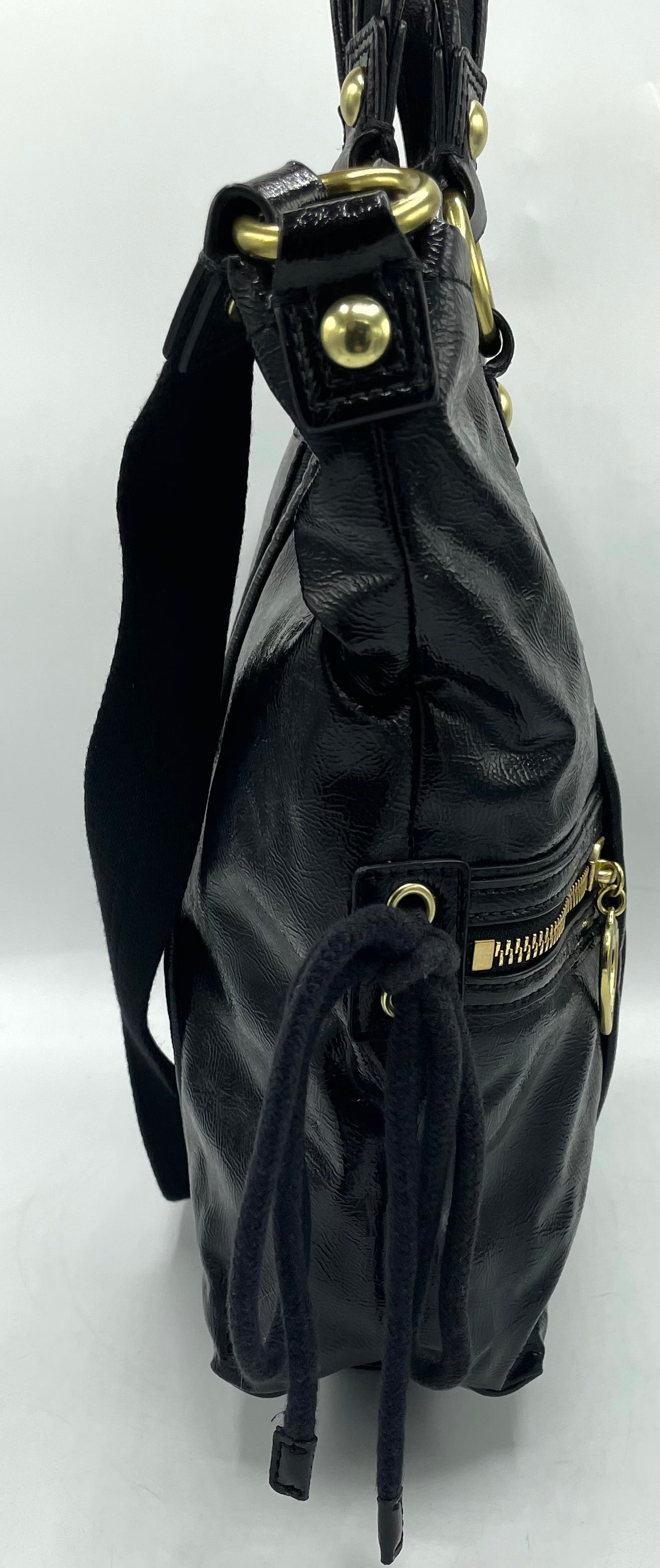 Coach Poppy Daisy Liquid Black Patent Leather Tote
