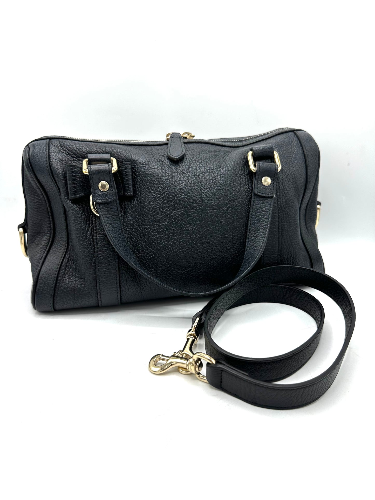 Gucci Medium Duchessa Boston Bag – Dark Blue Grey Leather with Leather Bow