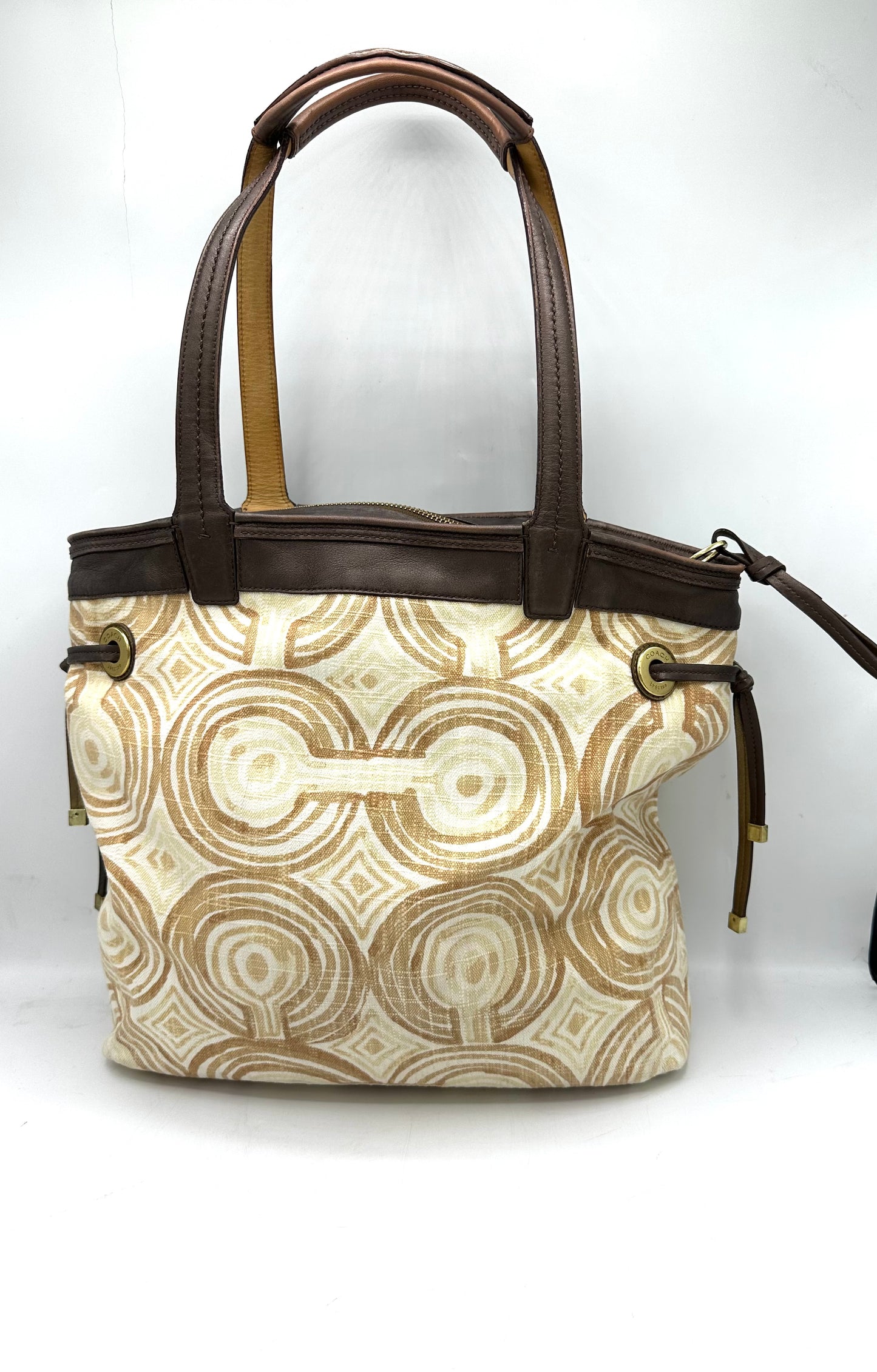 Coach Audrey Op Art Swirl Leigh Slim Tote – Brown & Beige Signature Canvas with Bronze Leather Trim * Clearance Rack*