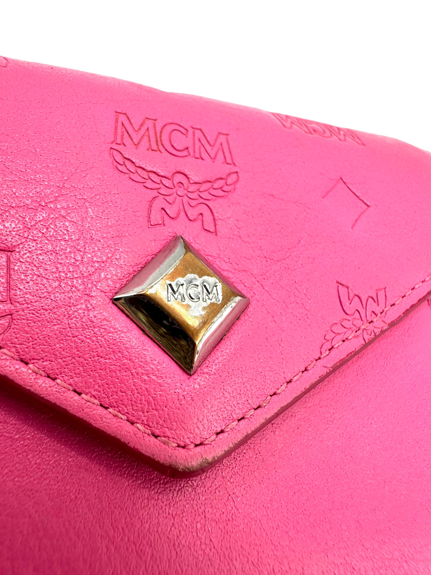 MCM Love Letter Mini Wallet – Pink Leather with Silver-Tone Hardware