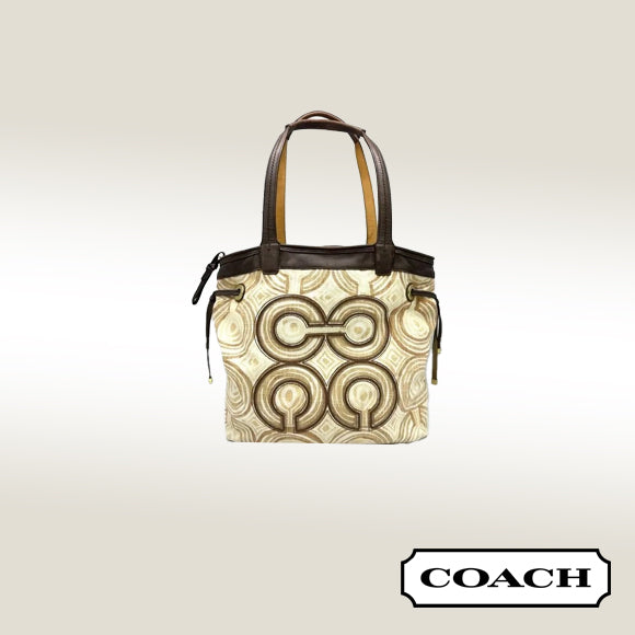 Coach Audrey Op Art Swirl Leigh Slim Tote – Brown & Beige Signature Canvas with Bronze Leather Trim * Clearance Rack*