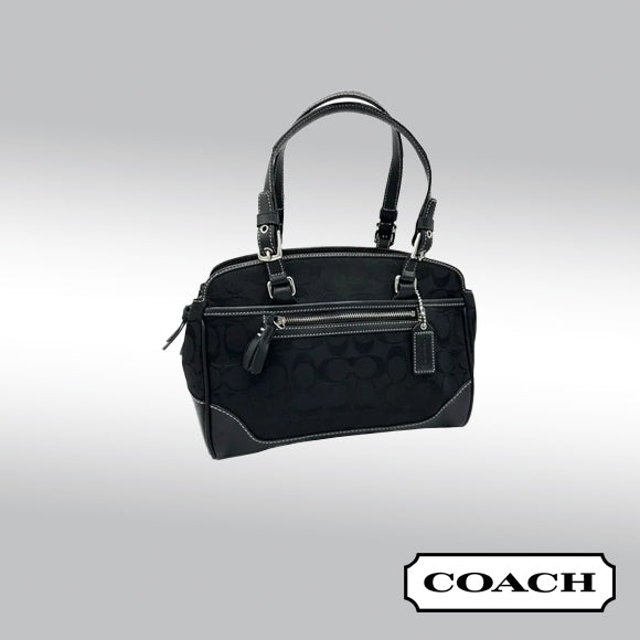 Coach Signature Satchel – Black Signature “C” Canvas with Leather Trim *Clearance Rack*