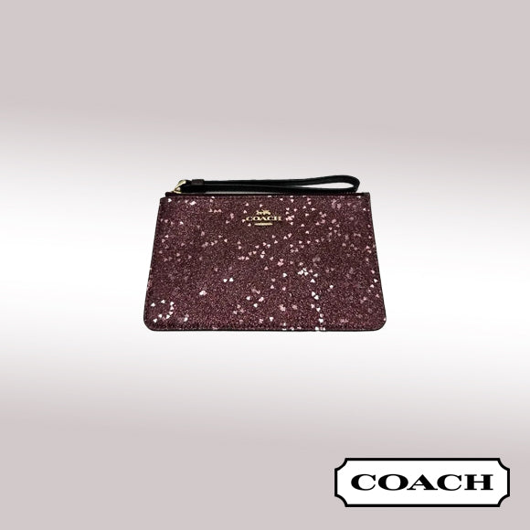 Coach Glitter Heart Wristlet – Burgundy