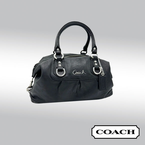 Coach Ashley Satchel – Black Leather with Purple Interior