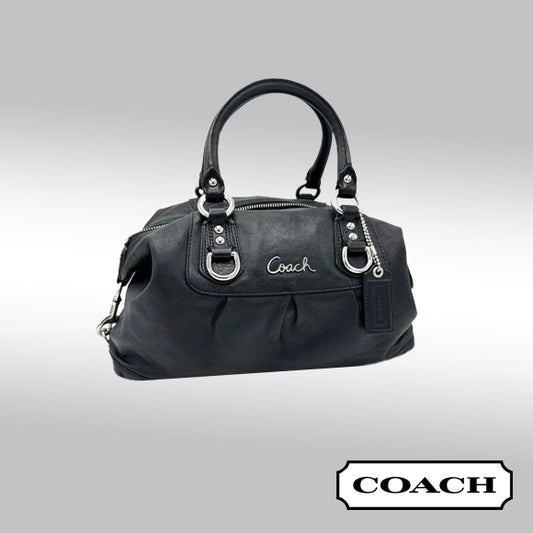 Coach Ashley Satchel – Black Leather with Purple Interior
