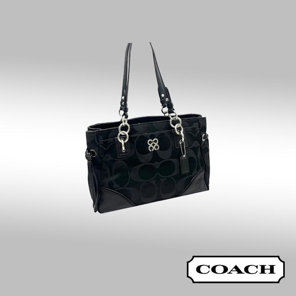 Coach Colette Signature Satchel – Black Jacquard with Silver Hardware