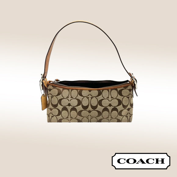 Coach Signature “C” Demi Shoulder Bag – Beige with Leather Trim