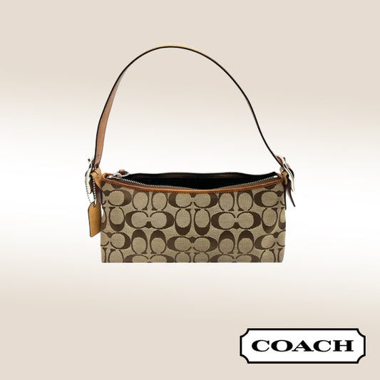 Coach Signature “C” Demi Shoulder Bag – Beige with Leather Trim