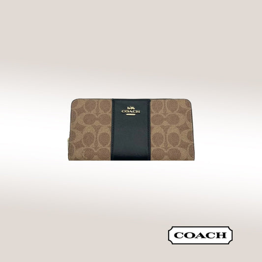 Coach Long Zip Around Wallet - Leather Stripe