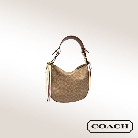 Coach Sutton Hobo Bag – Signature Coated Canvas with Chalk Leather Trim