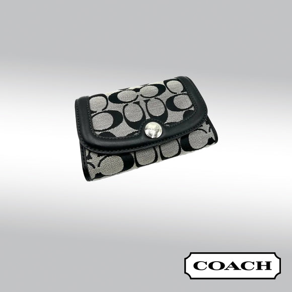 Coach Classic Tri-Fold Small Wallet – Black/Gray Signature C Canvas