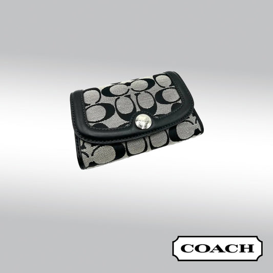 Coach Classic Tri-Fold Small Wallet – Black/Gray Signature C Canvas