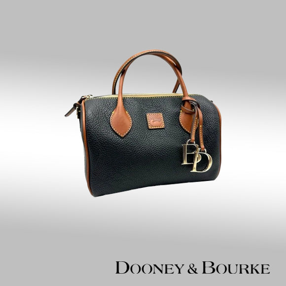 Dooney & Bourke Pebble Grain Barrel Satchel – Black with Brown Leather Handles