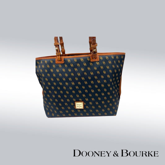 Dooney & Bourke Gretta Leisure Shopper Tote – Large – Navy with Tan Monogram