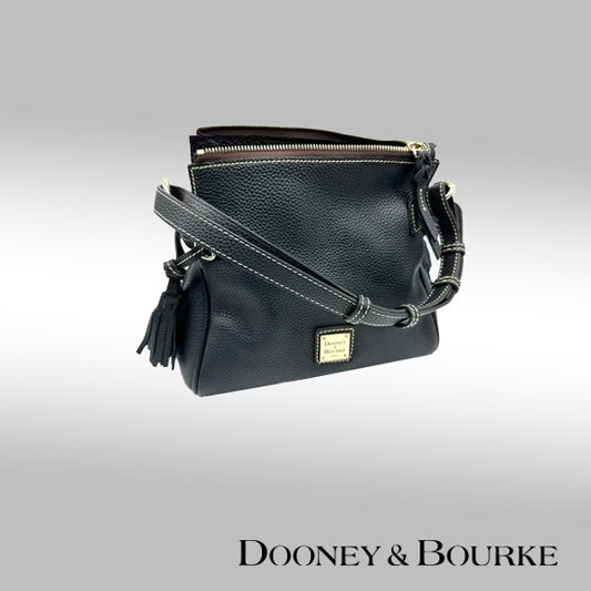 Dooney & Bourke Pebble Grain Tassel Shoulder Bag – Black Pebbled Leather