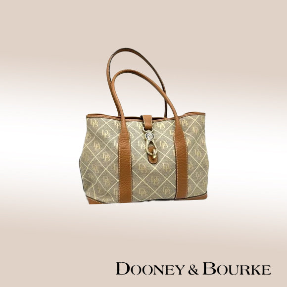 Dooney & Bourke Vintage Tote – Khaki Canvas with Leather Trim and Duck Logo