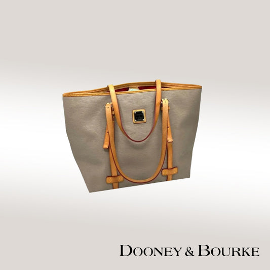 Dooney & Bourke East West Shopper Tote – Taupe Saffiano Leather with Vachetta Handles