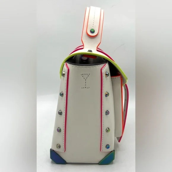 Michael Kors Manhattan Medium Contrast-Trim Leather Satchel – Optic White Color: Optic White