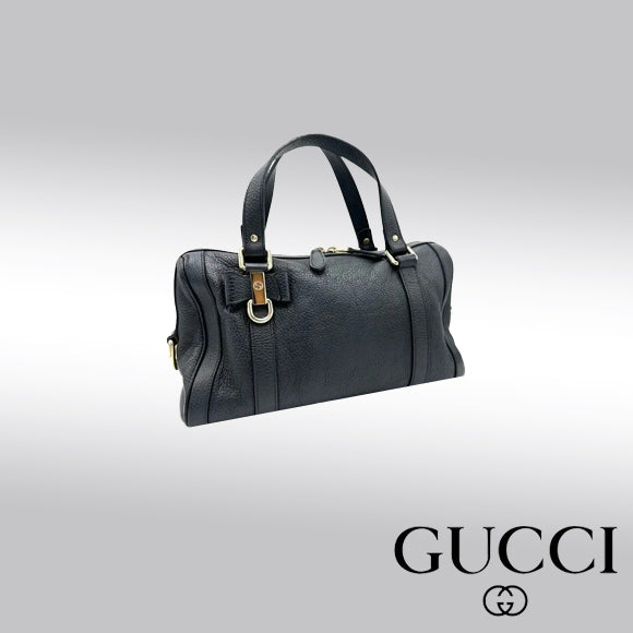 Gucci Medium Duchessa Boston Bag – Dark Blue Grey Leather with Leather Bow