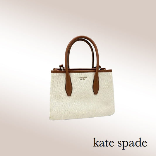 Kate Spade Small Eva Satchel – Cream Canvas with Tan Leather Trim