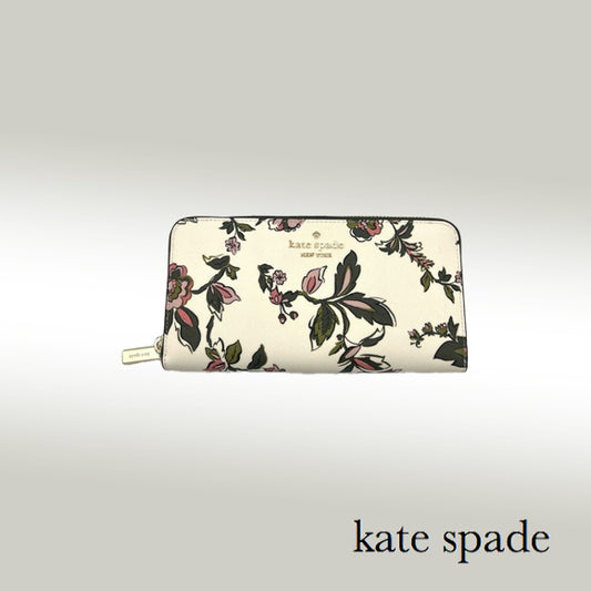Kate Spade Madison Floral Large Continental Wallet – Off-White with Green & Pink Print