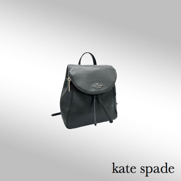 Kate Spade Leila Medium Flap Backpack – Black Pebbled Leather