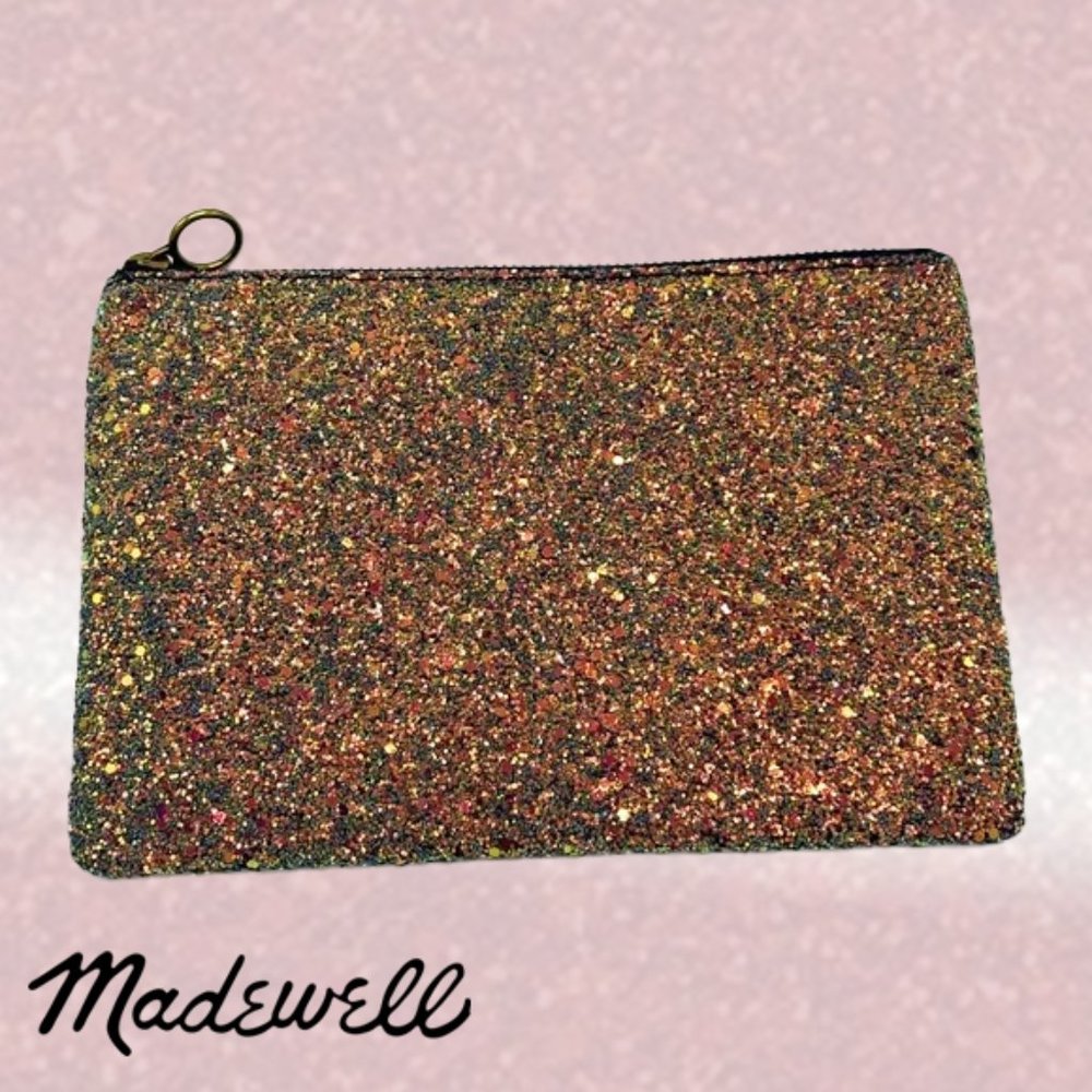 Madewell Leather Pouch Clutch in Glitter