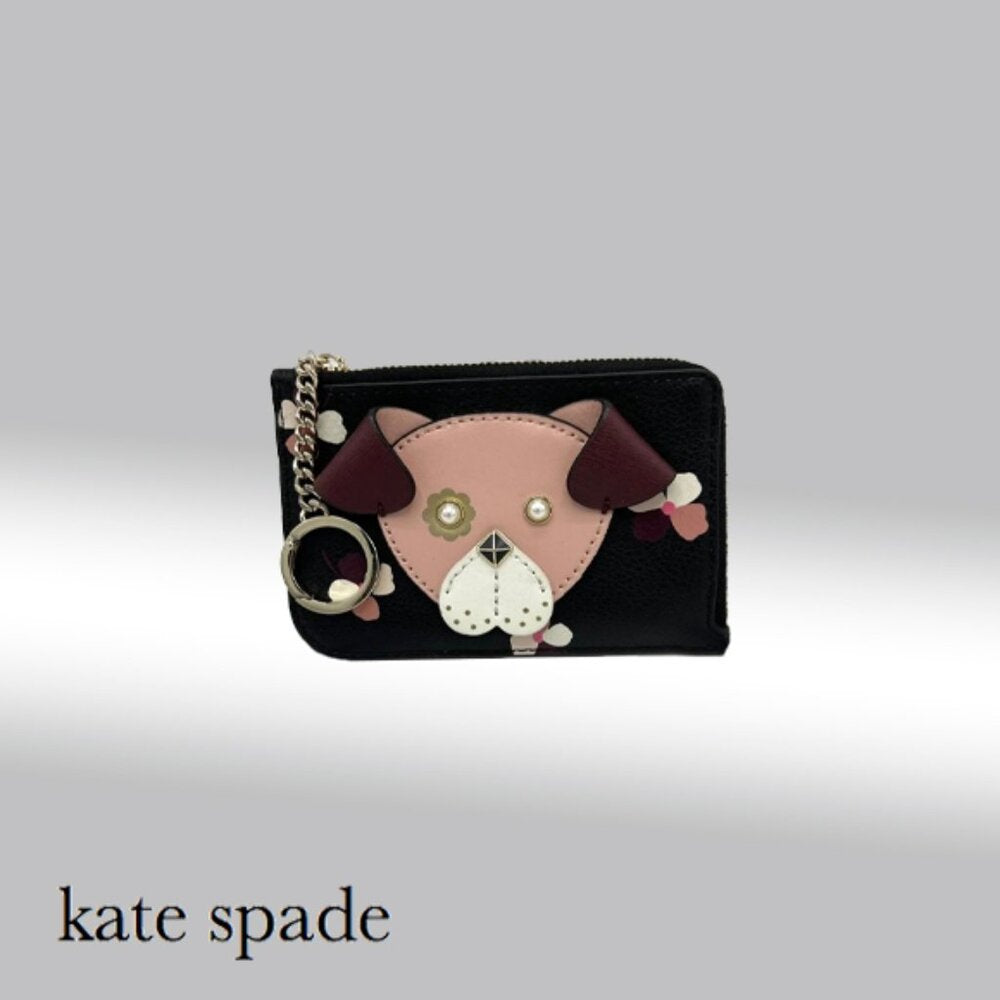 Kate Spade Floral Pup Medium L-zip Card Holder