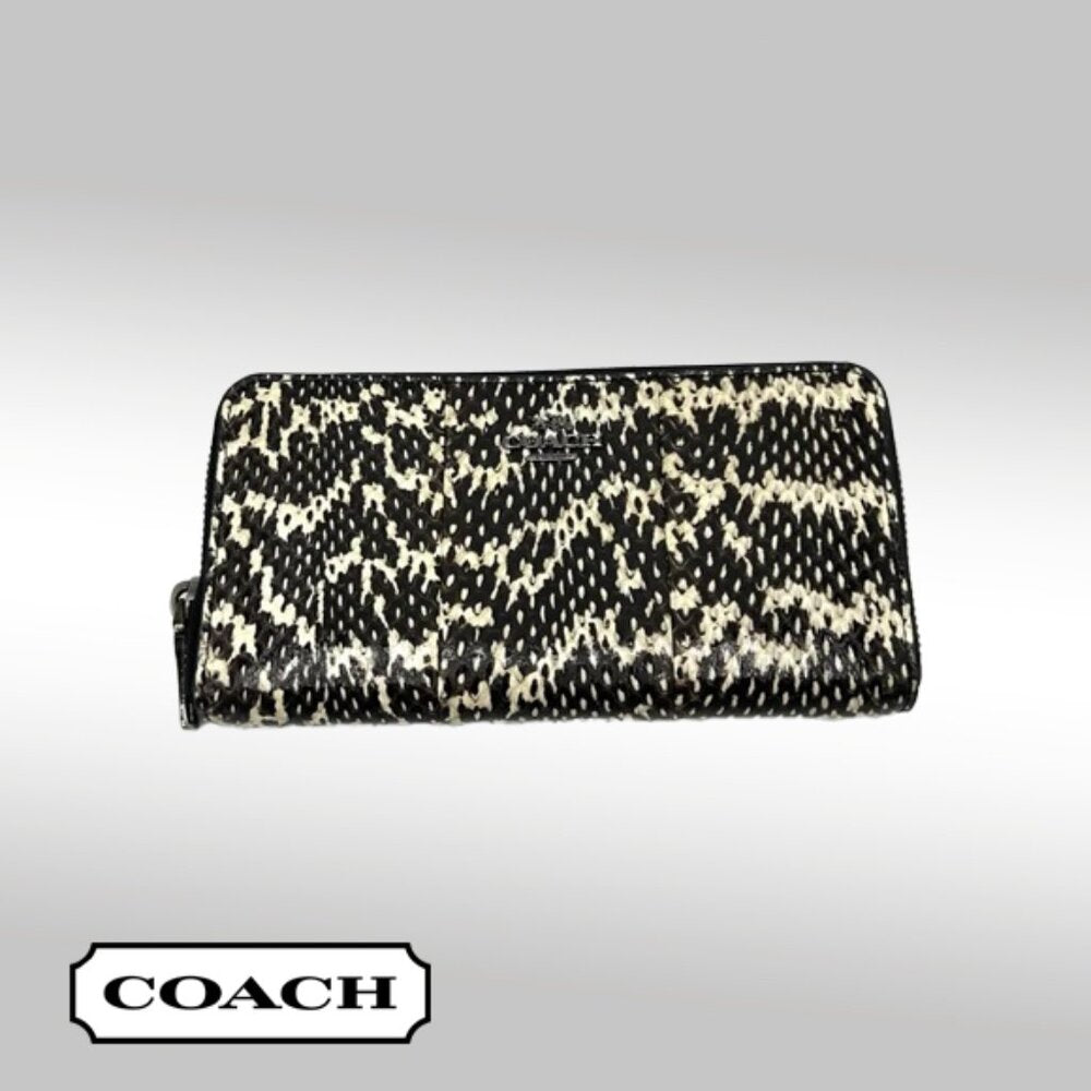 Coach Snakeskin Print Accordion Zip Wallet