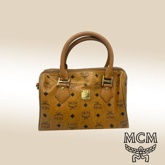 MCM Cognac Visetos Boston Bag