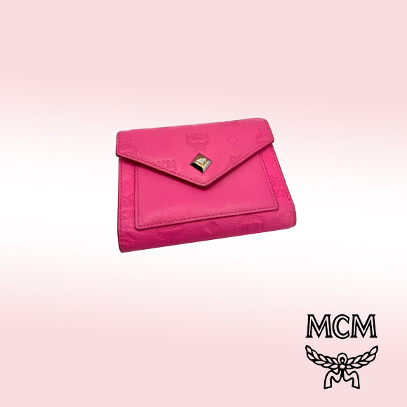 MCM Love Letter Mini Wallet – Pink Leather with Silver-Tone Hardware