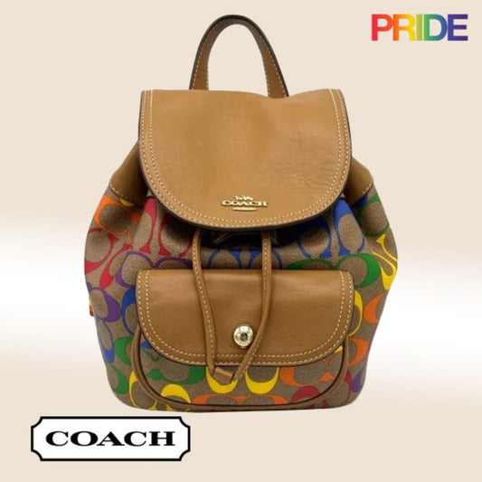 Coach  Pennie Backpack 22 In Rainbow Signature Canvas ~Pride Line~