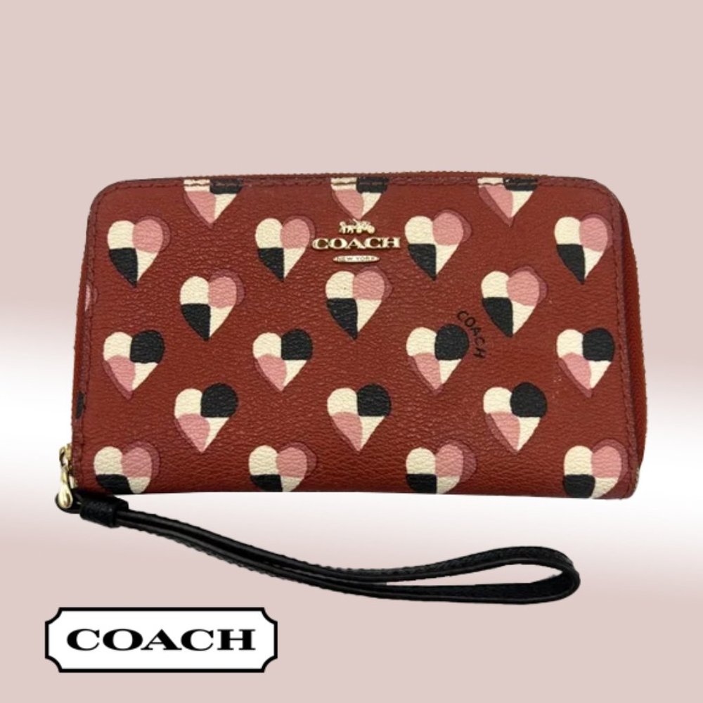 Coach Checkered Hearts Medium Wallet